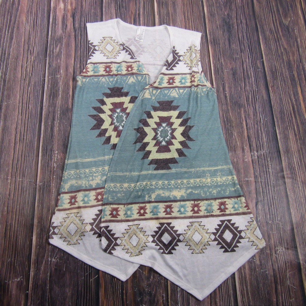 Liberty Wear Vest Women S/M Teal Steer Skull Southwestern Tribal Open Front
